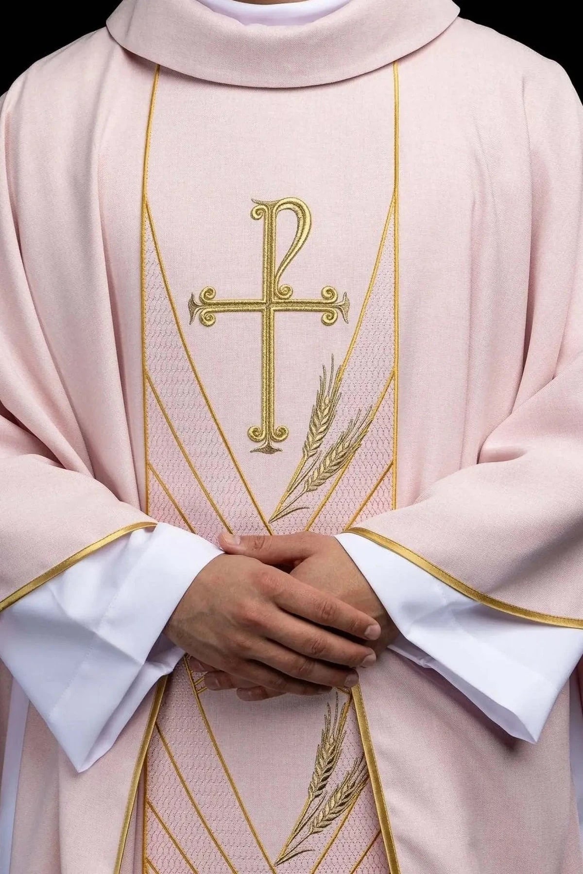 Pink Chasuble with Embroidered PAX Orphrey - full view