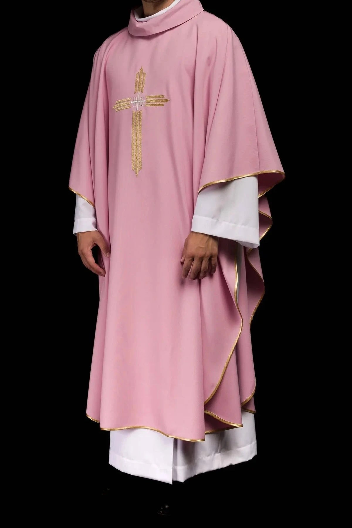 Pink Chasuble with Gold IHS Embroidery - detail 2