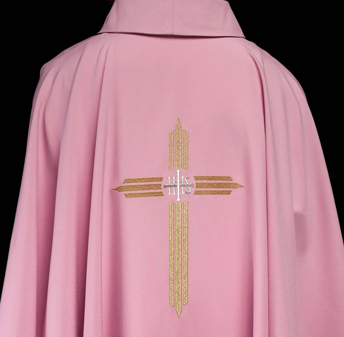 Pink Chasuble with Gold IHS Embroidery - detail 6