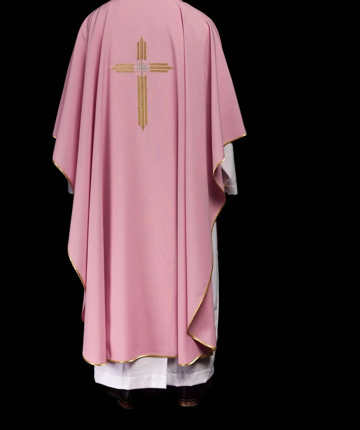 Pink Chasuble with Gold IHS Embroidery - detail 7