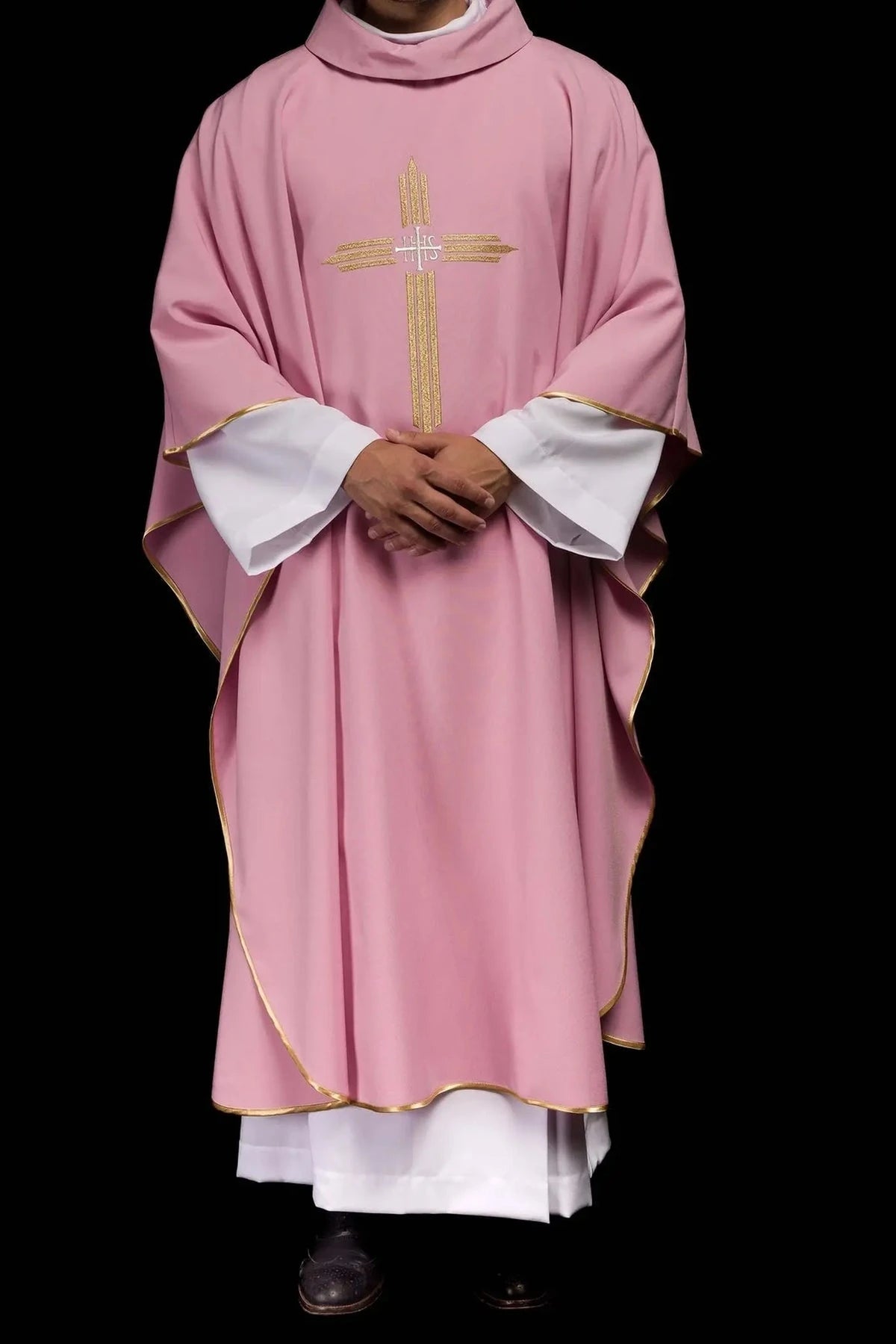 Pink Chasuble with Gold IHS Embroidery - detail 8