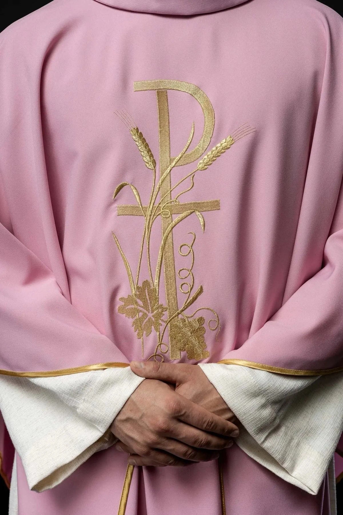 Pink Chasuble with Gold Cross Embroidery - detail 2