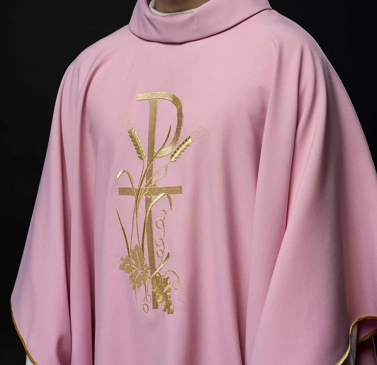 Pink Chasuble with Gold Cross Embroidery - detail 3