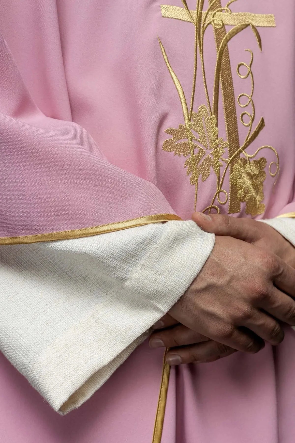Pink Chasuble with Gold Cross Embroidery - detail 4
