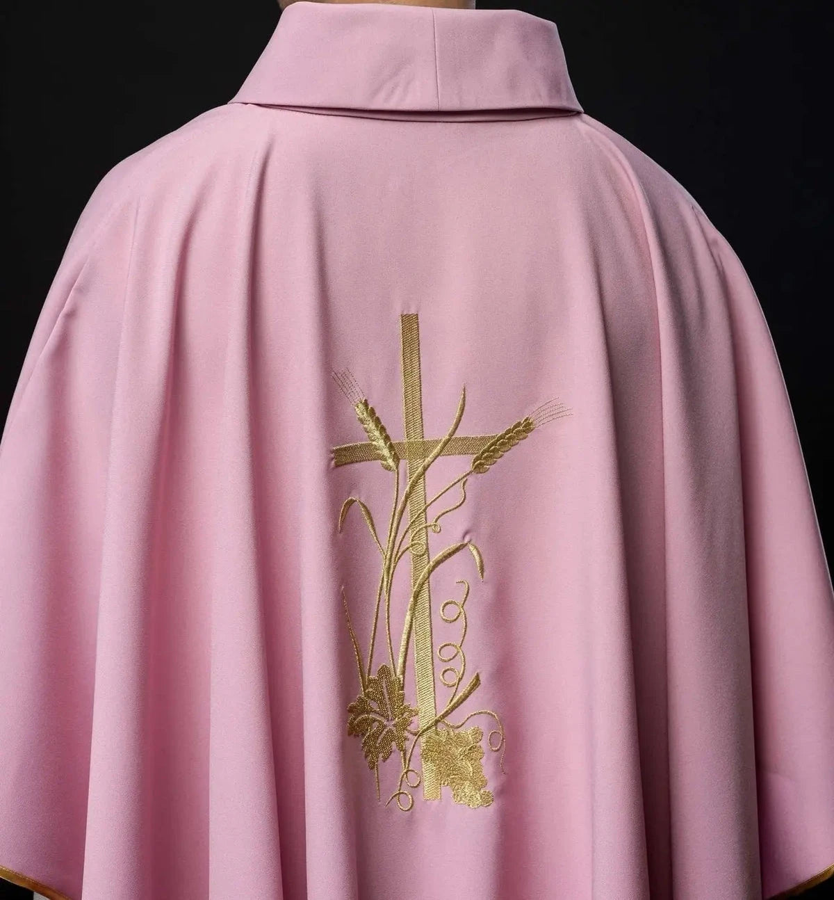 Pink Chasuble with Gold Cross Embroidery - detail 5