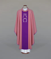 Pink Chasuble with Embroidery on a Purple Orphrey - full view