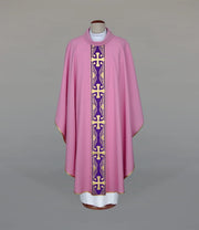 Lightweight Pink Chasuble with Woven Cross Orphrey - full view