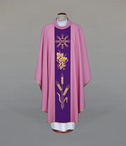 Lightweight Pink Chasuble with Woven Orphrey - Variant II - full view