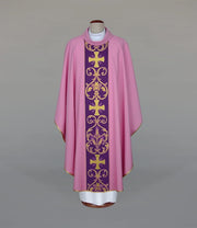 Lightweight Pink Chasuble with Woven Orphrey - Variant IV - full view