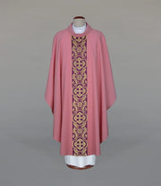 Pink Chasuble with Elegant Woven Orphrey - full view