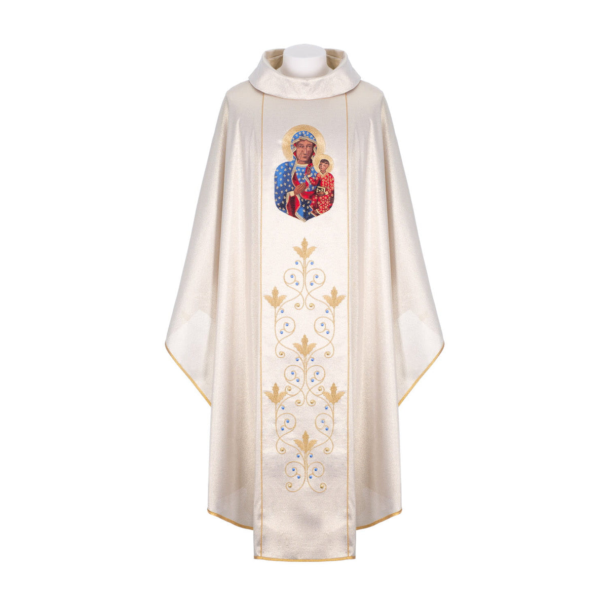 Weiße Brokatkasel mit der Muttergottes von Tschenstochau
