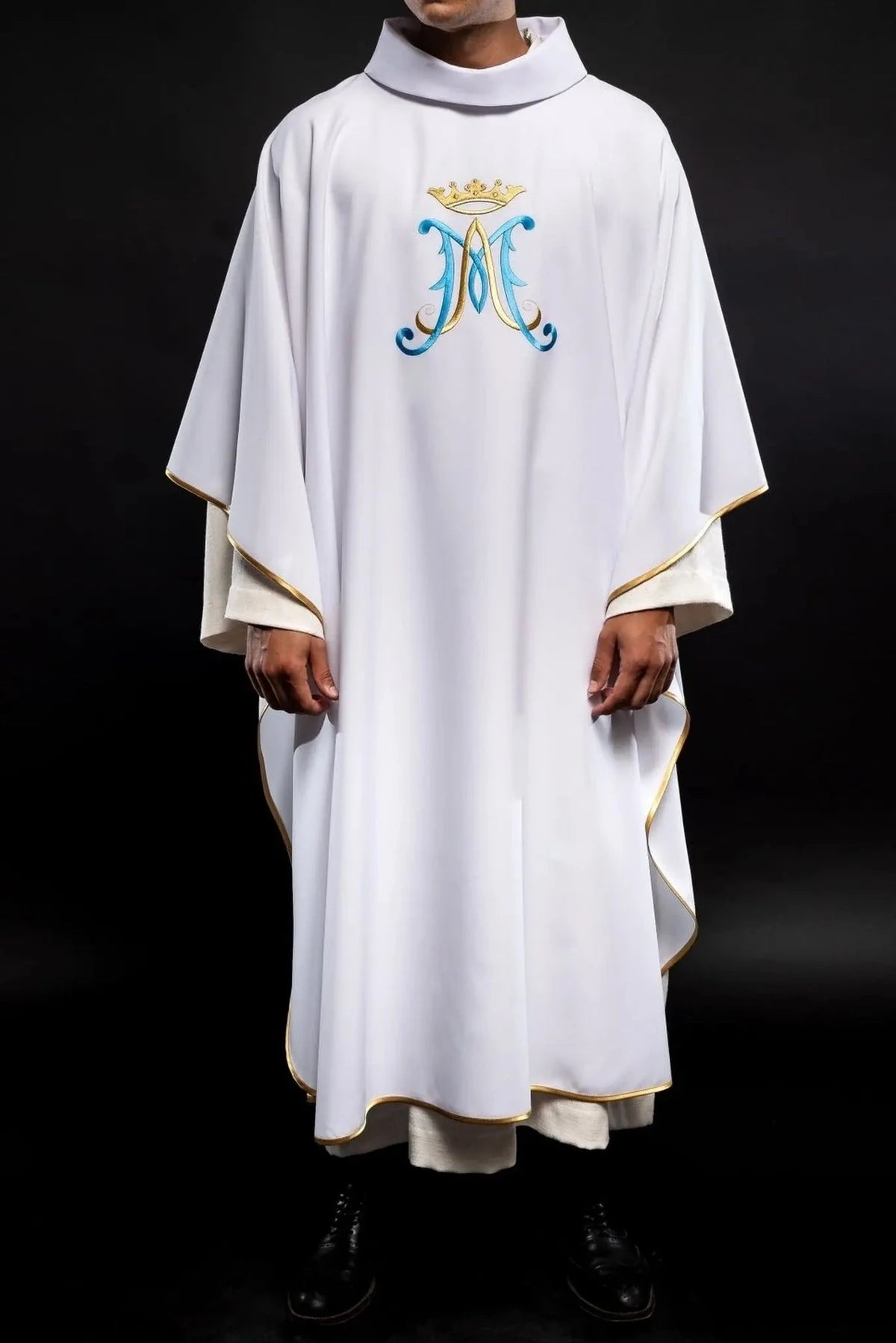 Embroidery detail — White Chasuble with Marian Embroidery and Inner Stole
