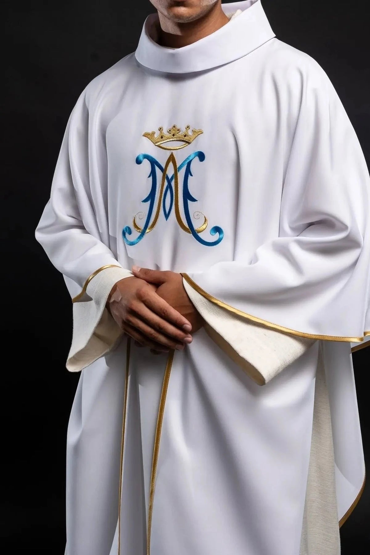 Full view — White Chasuble with Marian Embroidery and Inner Stole